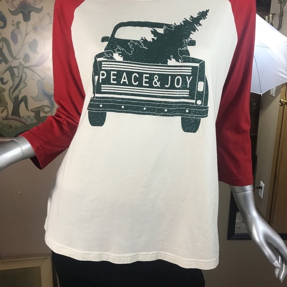 Natural Reflections Truck Raglan 3/4 Sleeve Baseball T-Shirt Crew Neck Christmas - Picture 4 of 10